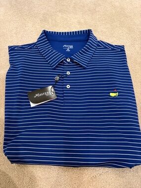 Masters Men's Royal Blue White-Striped Golf Polo with Embroidered Logo 3XL